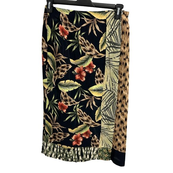 Requirements Petite Faux Wrap Midi Skirt Black Multi Sz 10P Floral Animal Print - Picture 1 of 10